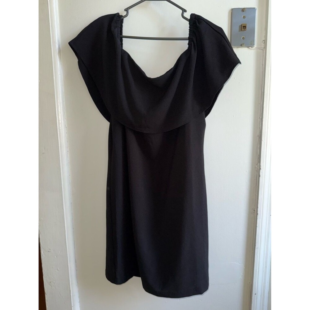 Charles Henry Black Off-Shoulder Draped Shift Dress